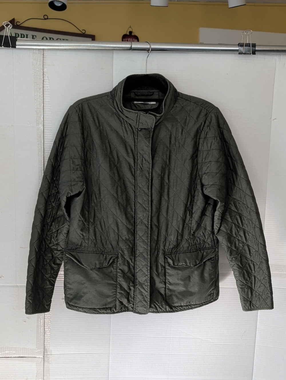 Peter Millar Quilted Jacket SZ Large Dark Olive Elbow Patches Golf Outdoors Chic